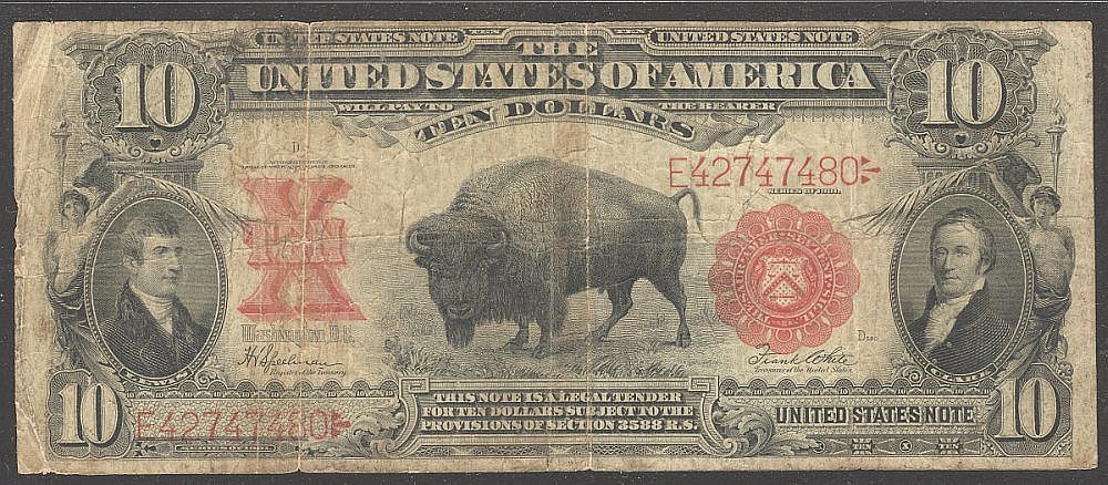 Fr.122, 1901 $10 Legal Tender "Bison" Note, E42747480